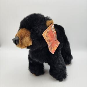 Fancy Zoo Fuzzy Black Bear Plush 12" Faux Leather Nose #9507 Stuffed Animal Toy